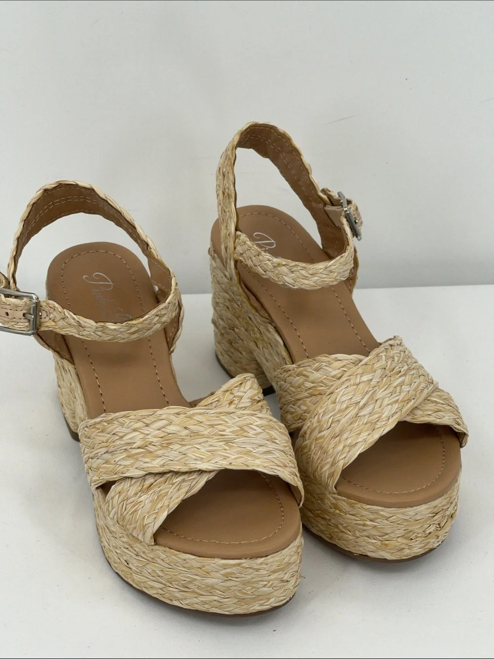 PINK LILY Woven Straw Platform Sandals - Natural SIZE 8.5 NWOT